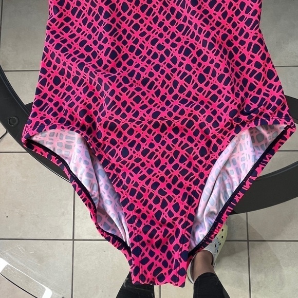 Nike One Piece Halter Top Swimsuit geometric Pink and Blue, Athletic Size Medium - Picture 7 of 11